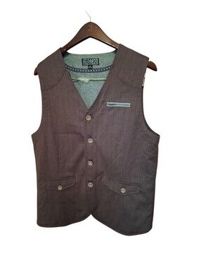 Trash Nouveau Button-Up Brown + Gray Waistcoat Vest Men's Buckle Tweed Preppy
